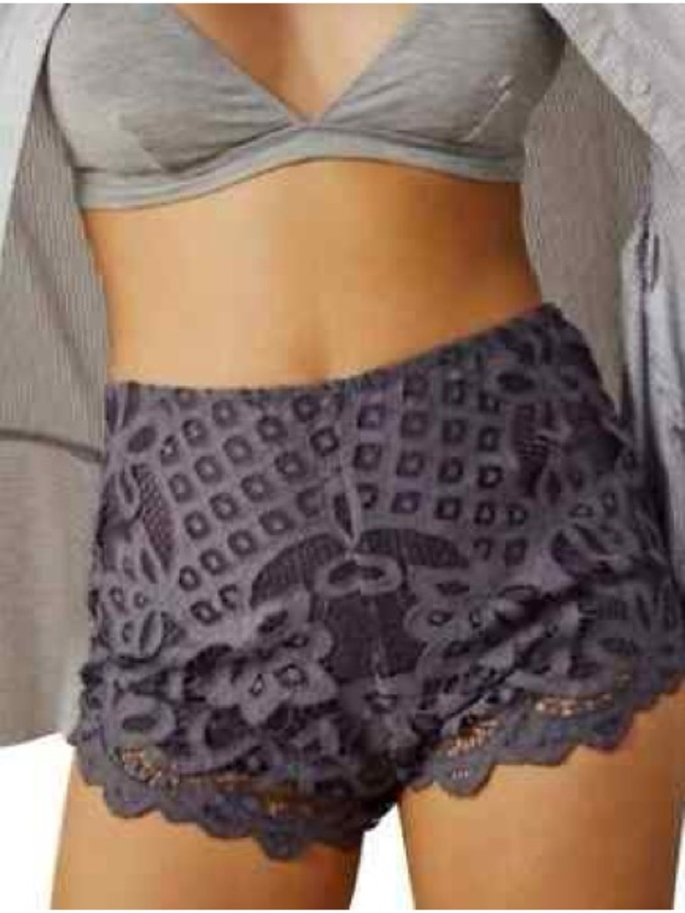 FP One Adella Charcoal Crochet Lace Shorts